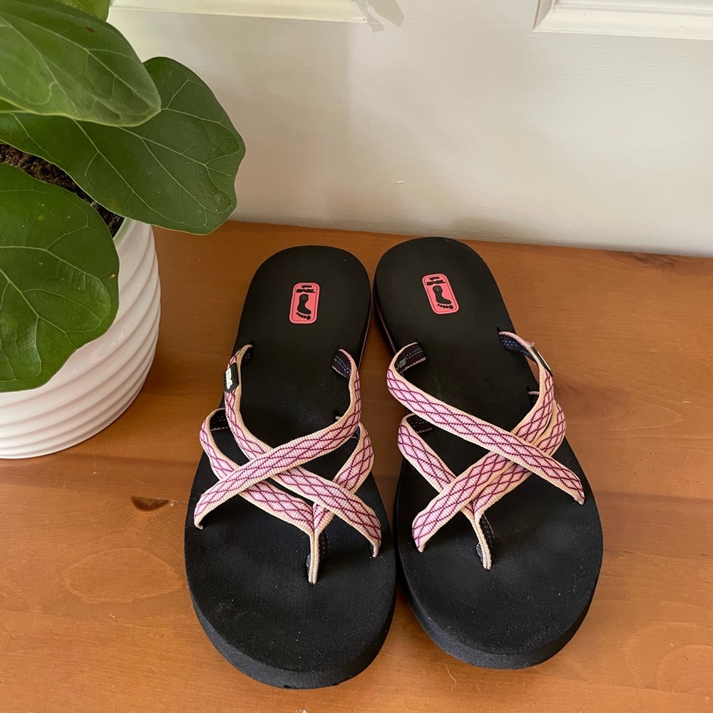 Teva Black Sandals with Pink Straps - Picture 2 of 7